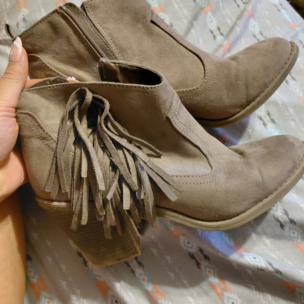 Faded Glory Fringe Ankle Boots - Brown